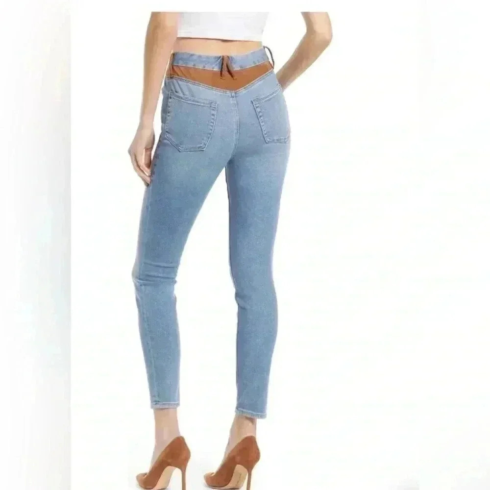 NWT GOOD AMERICAN - Good Legs Suede Mixing Skinny Jeans - Picture 7 of 7